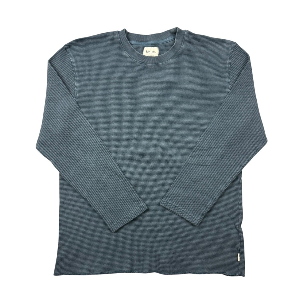 Rhythm Thermal Waffle Knit Shirt Men Small Blue Long Sleeve Layer Minimal Casual